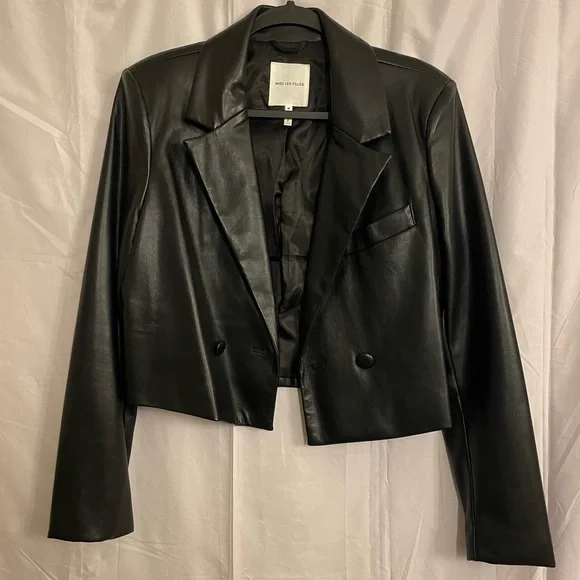 Avec Les Filles faux leather double breasted crop jacket size medium - Picture 5 of 9